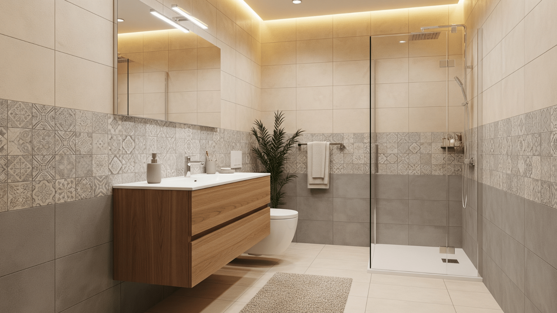 neutral tones with textured tile