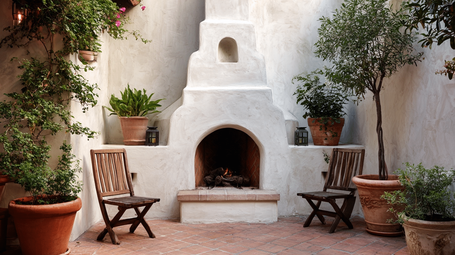 stucco finish fireplace