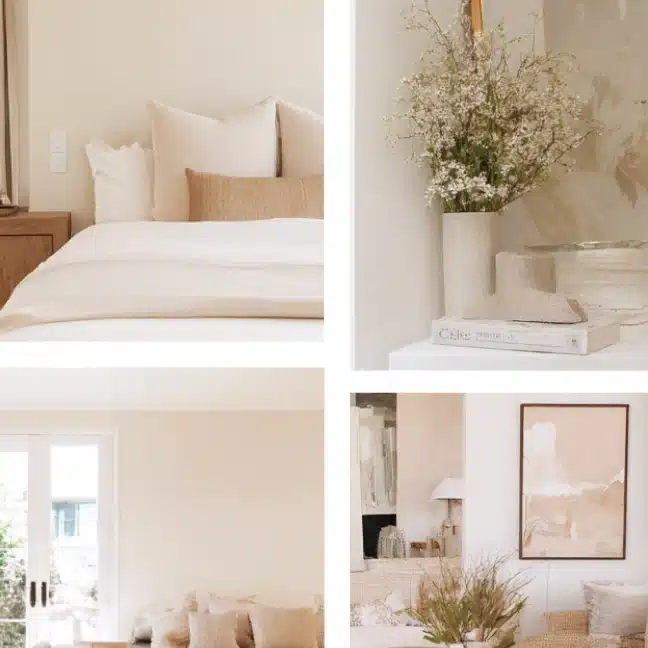 Natural Cream by Benjamin Moore, whole house palette with soft beige walls, layered neutrals, textures, and soft, open spaces