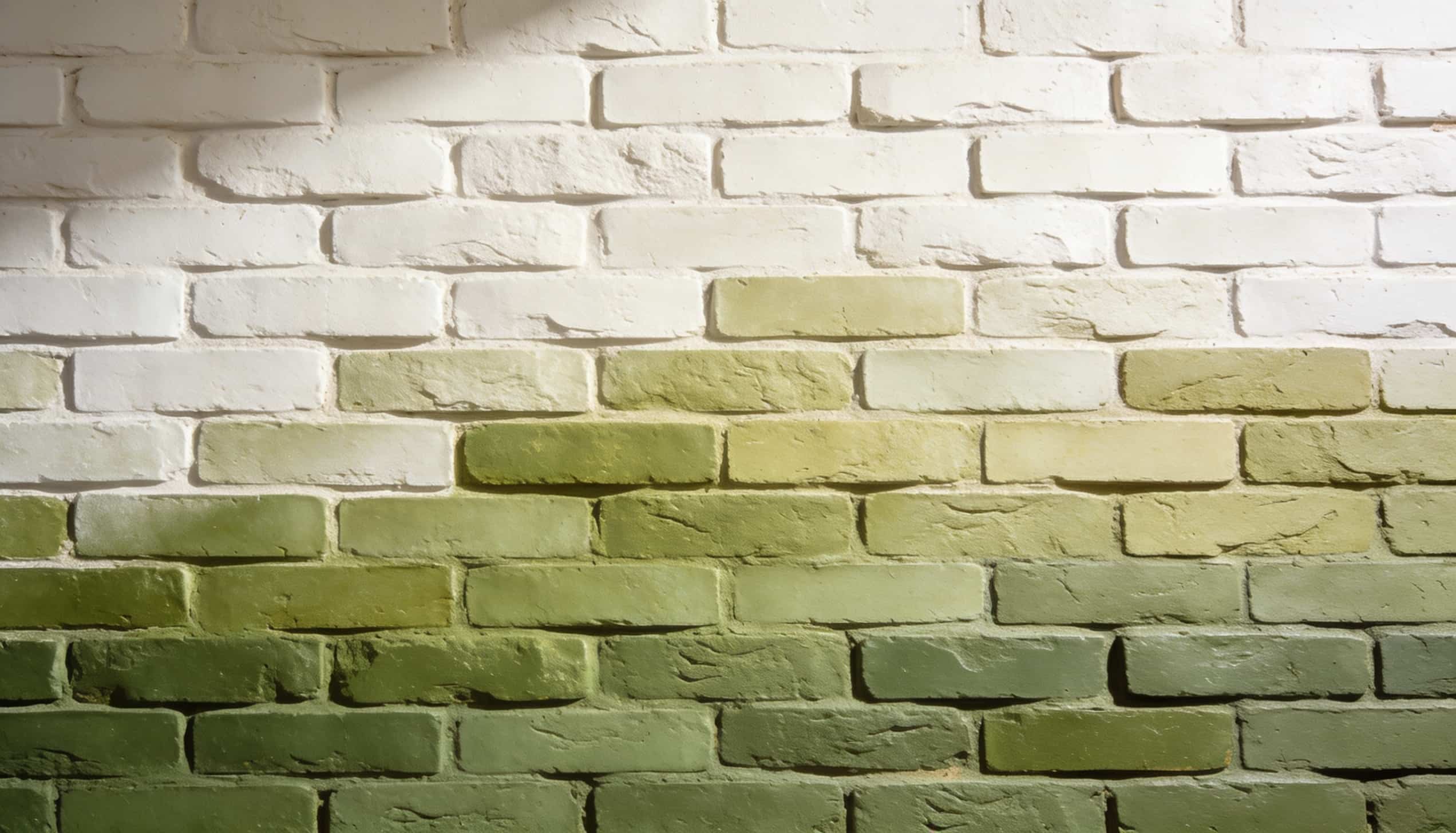 A brick wall displaying a mix of green and white bricks, arranged in a striking and colorful pattern