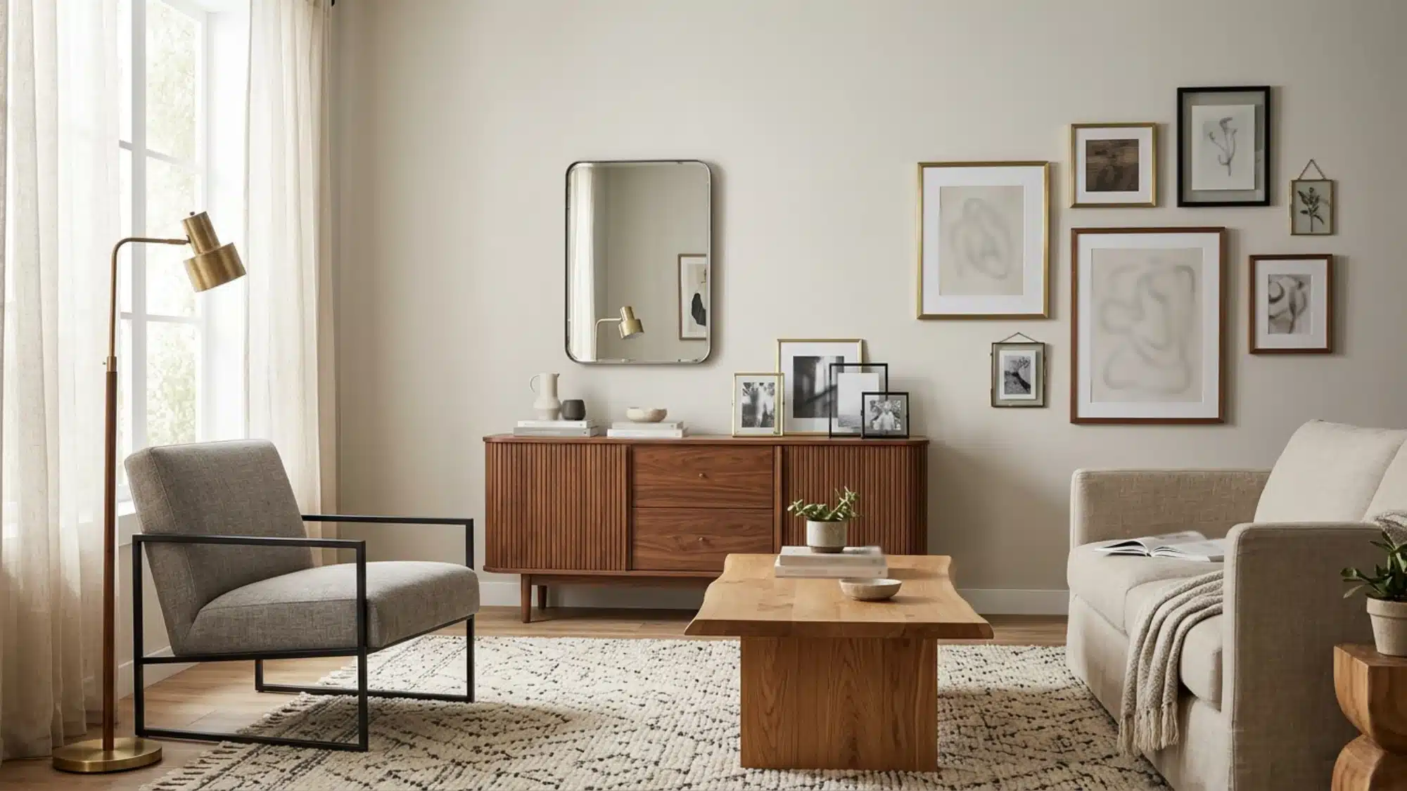 A cozy living room featuring a couch, a chair, and a table arranged for relaxation and socializing