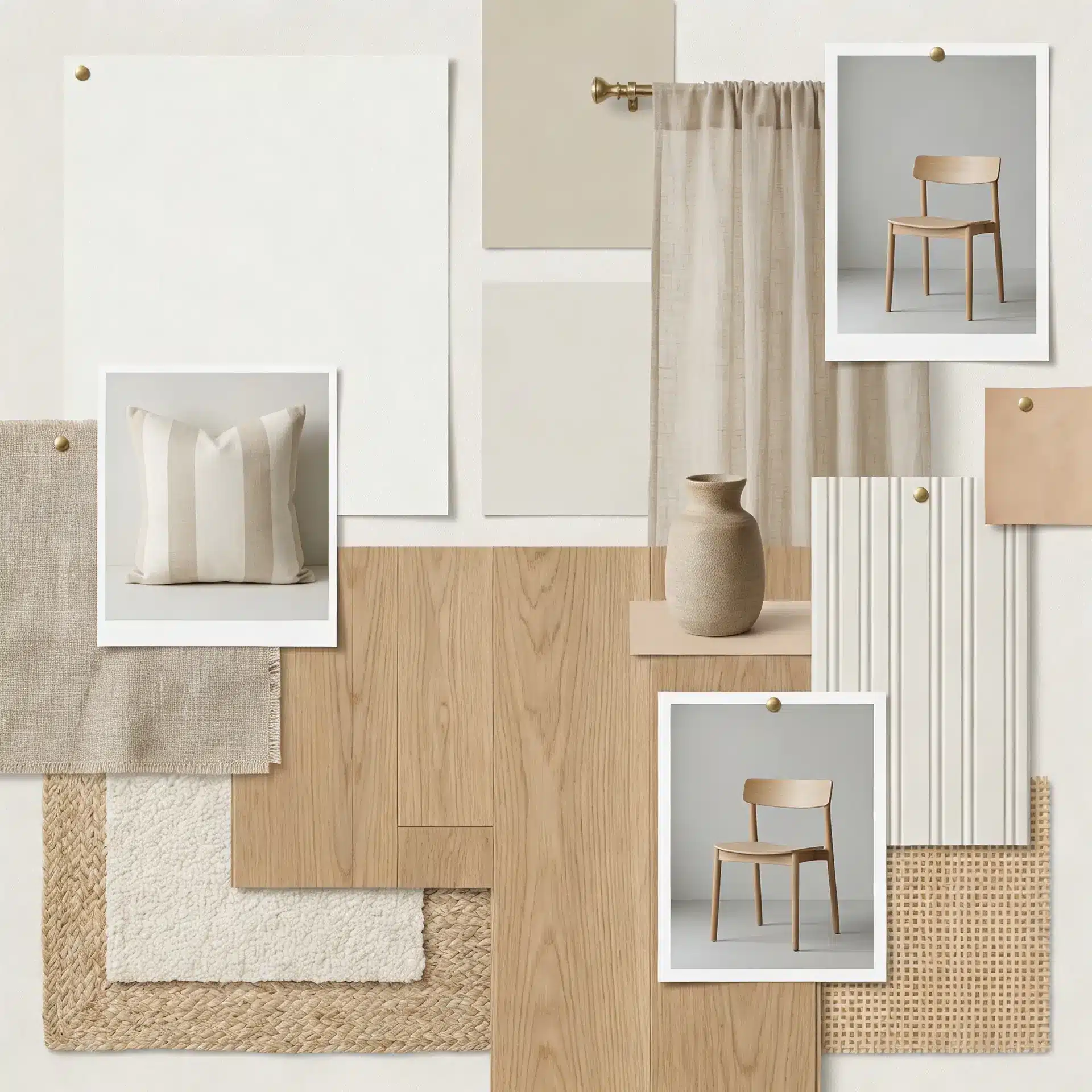 A neutral color scheme featuring a chair, a rug, and another chair arranged in a cozy interior setting